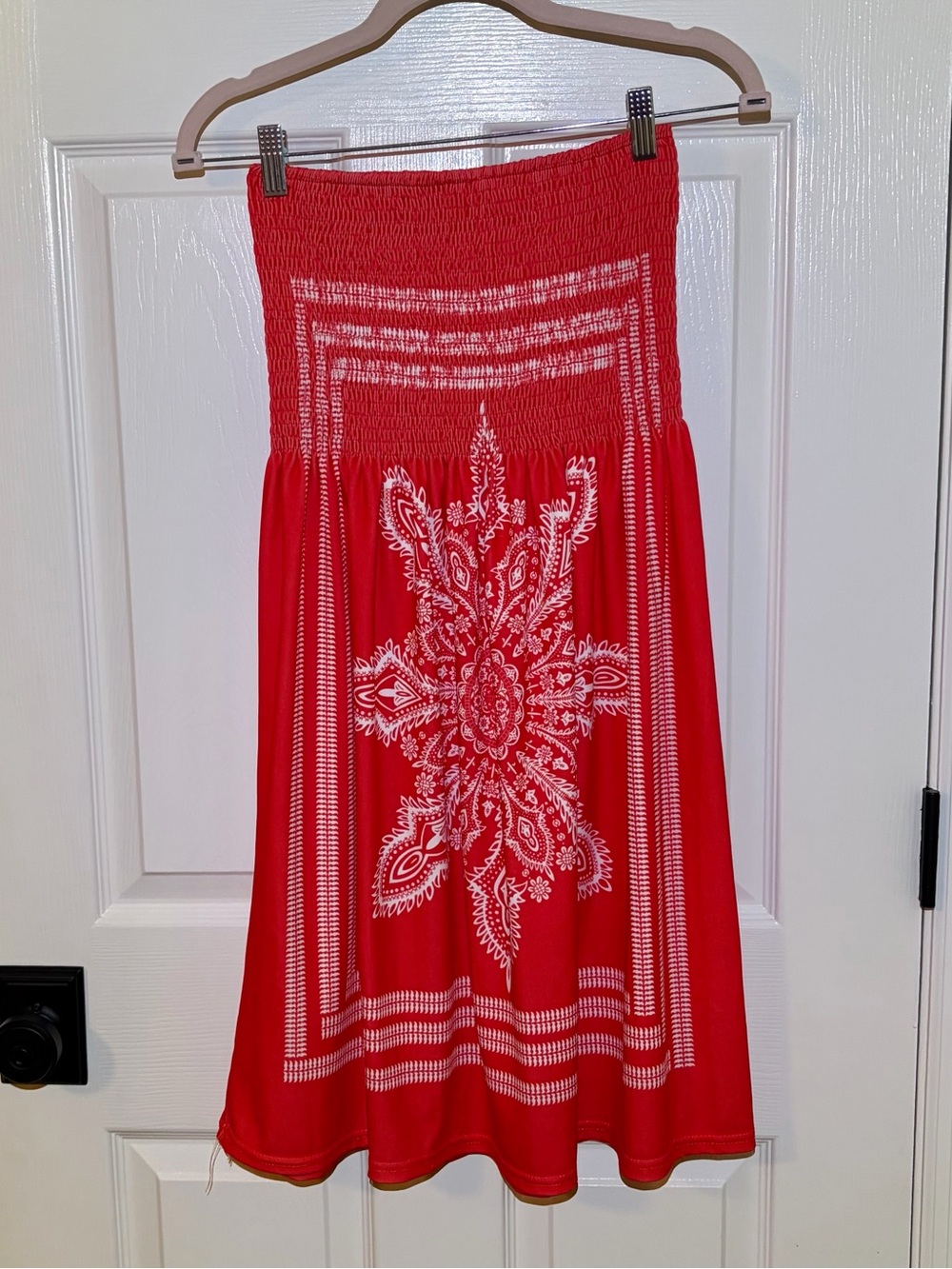 Venus Coral Red Orange Smocked Top Printed Short Sundress. Med / Large